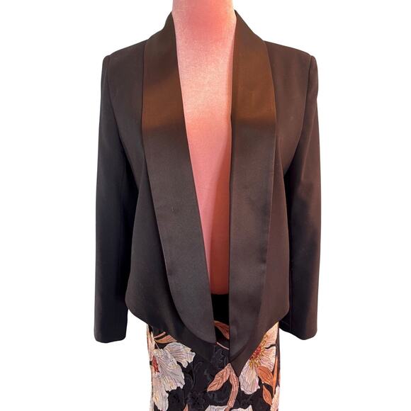 MURAL Black Open Front Blazer Jacket Tuxedo Look Satin Collar Fully Lined Small - Picture 1 of 10